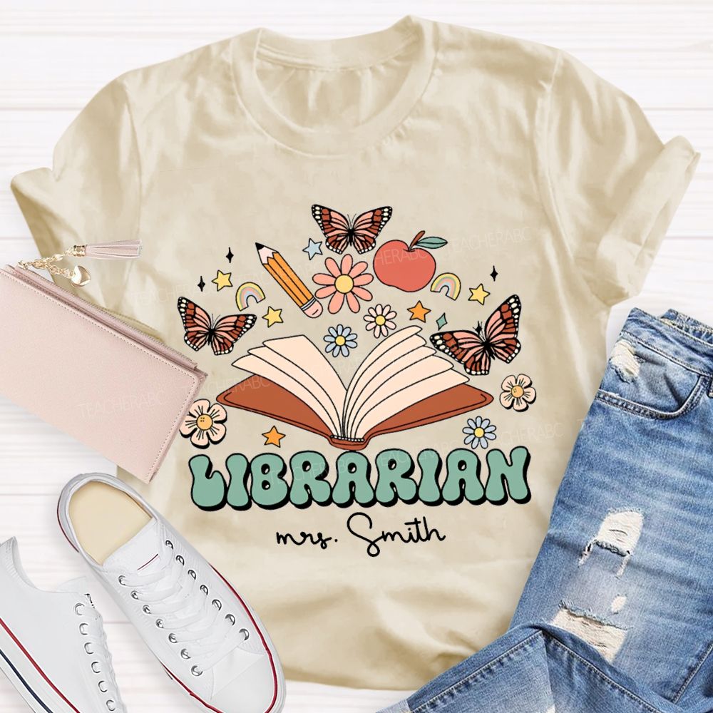 Personalized Name Librarian Butterflies And Flowers T-shirt