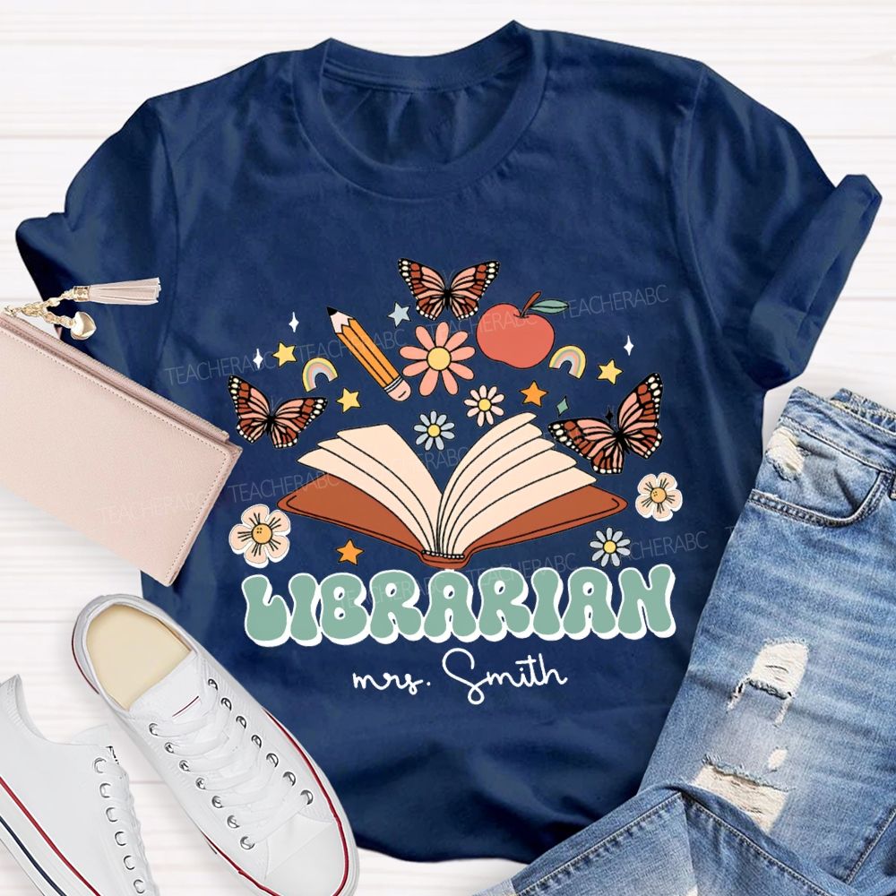 Personalized Name Librarian Butterflies And Flowers T-shirt