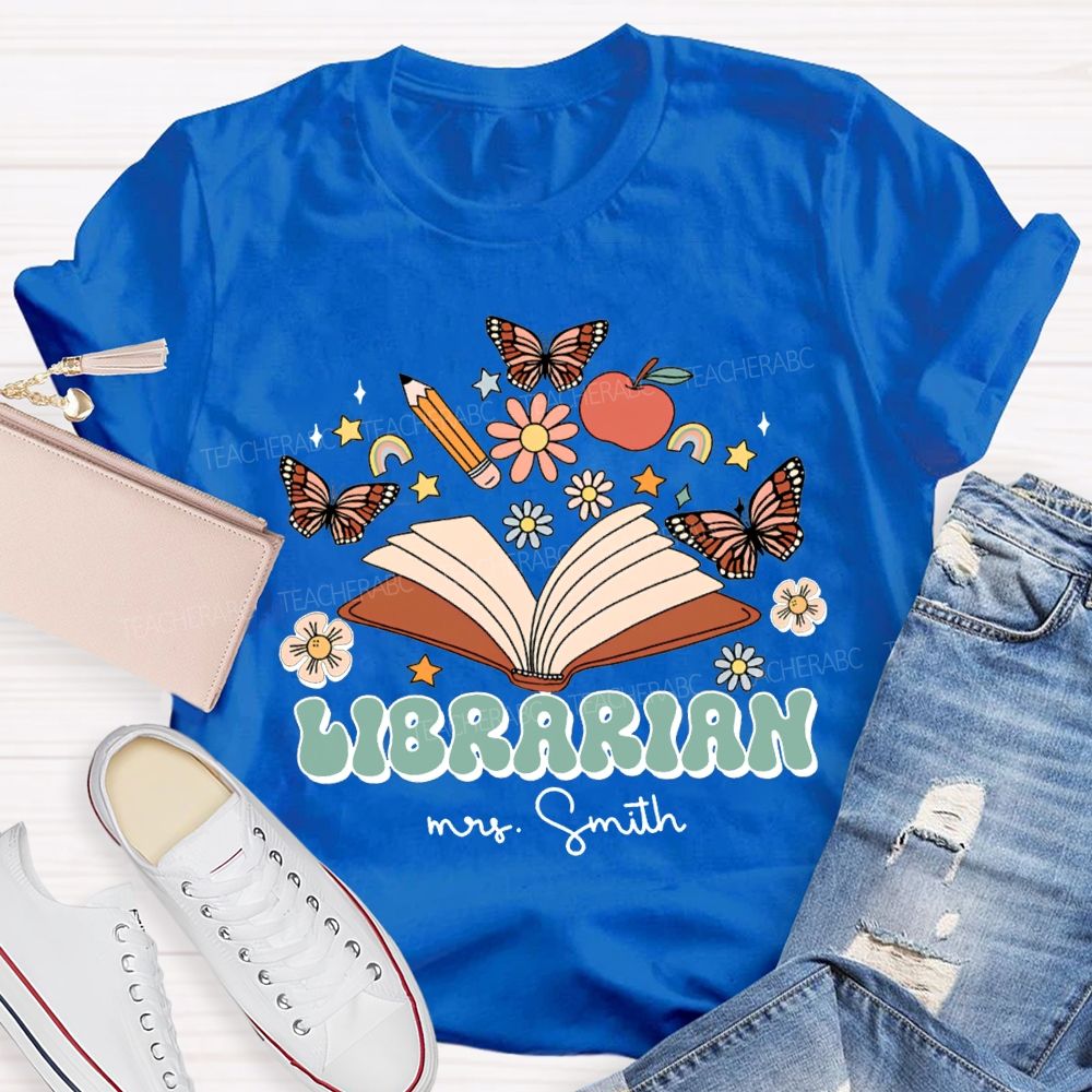 Personalized Name Librarian Butterflies And Flowers T-shirt