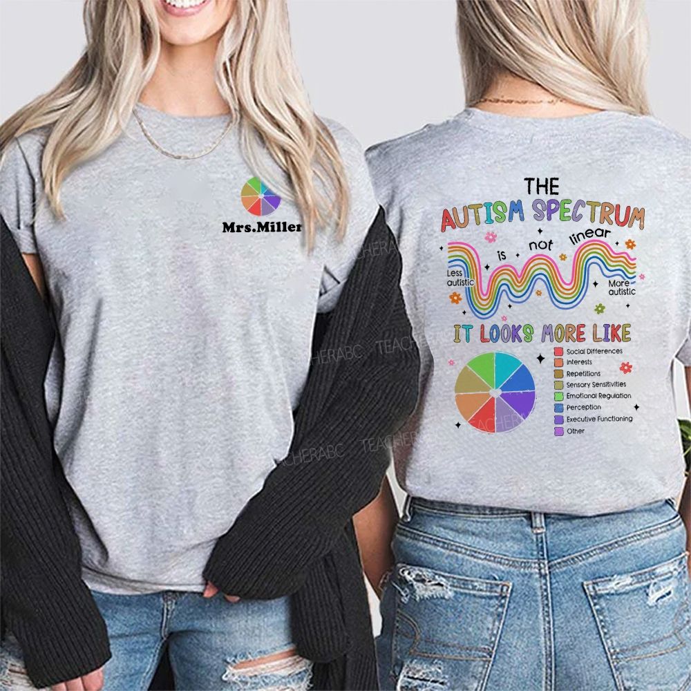 Personalized Name The Autism Spectrum Is Not Linear It Look More Like Double Printed T-shirt