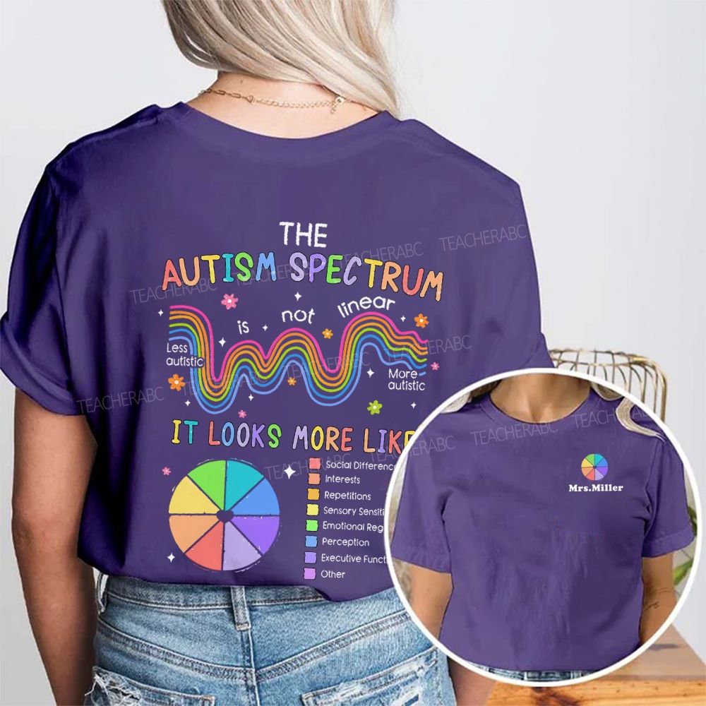 Personalized Name The Autism Spectrum Is Not Linear It Look More Like Double Printed T-shirt