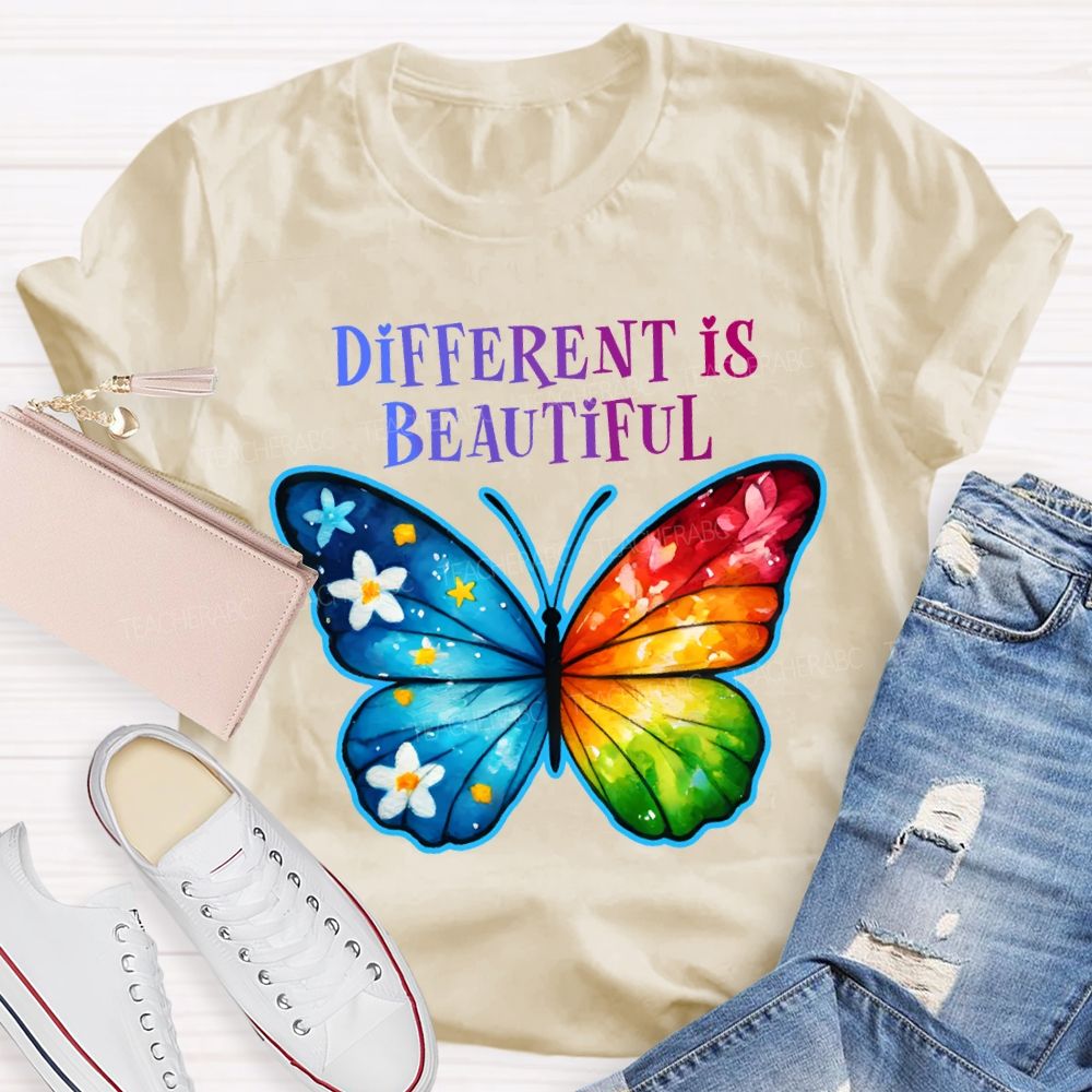 Different Is Beautiful Colorful Butterflies Teacher T-shirt