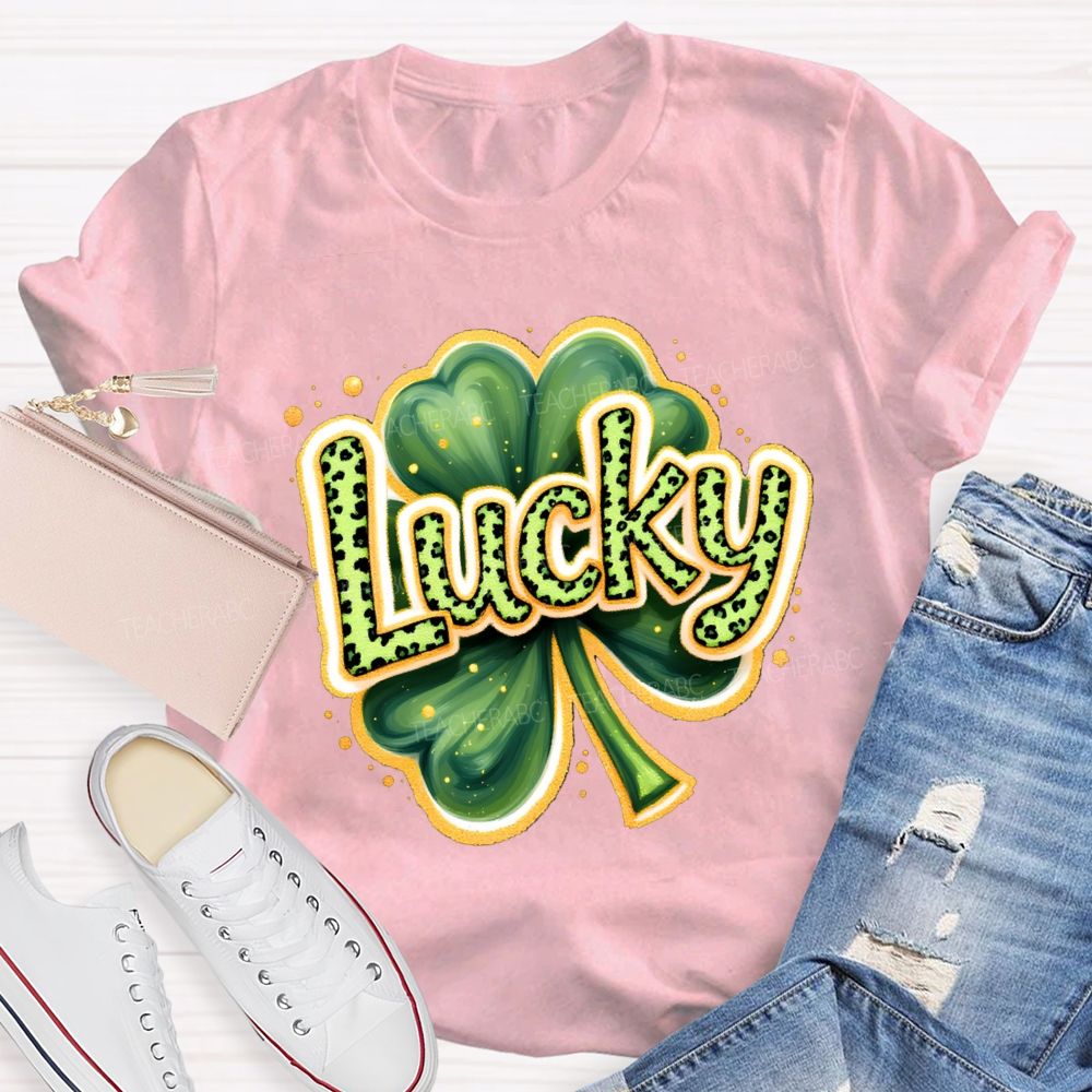 Saint Patrick's Day Leopard Lucky Teacher T-shirt