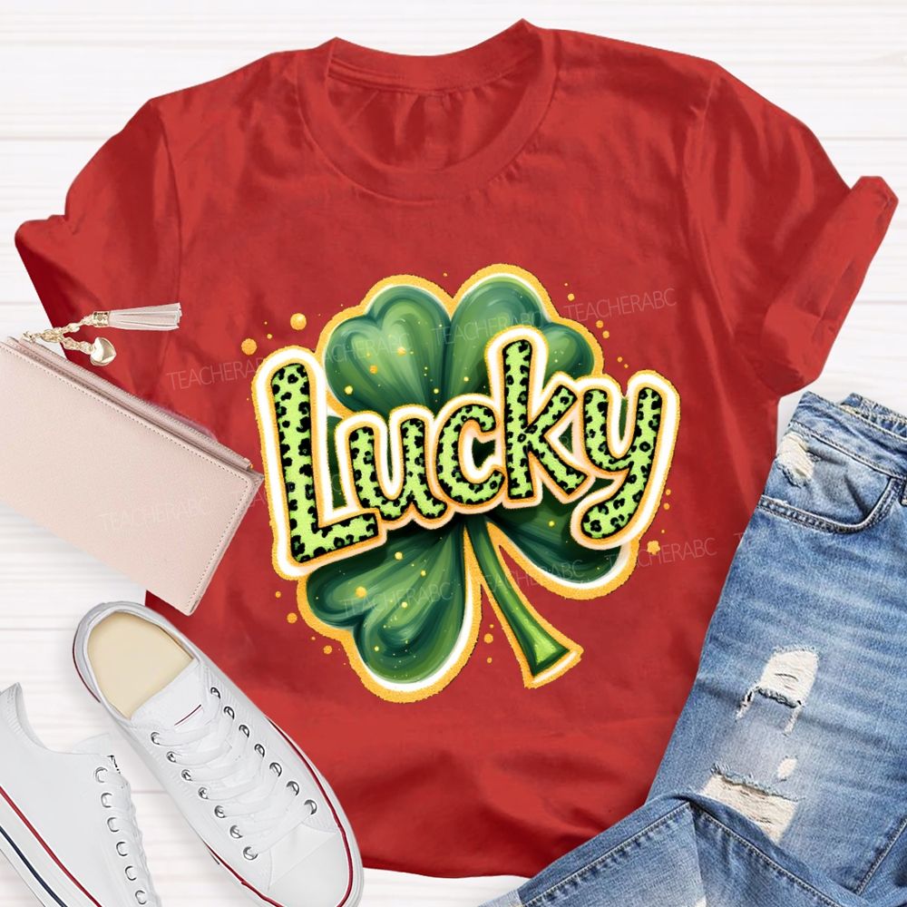 Saint Patrick's Day Leopard Lucky Teacher T-shirt