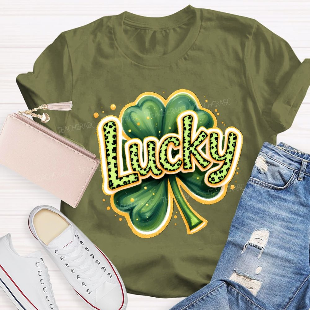 Saint Patrick's Day Leopard Lucky Teacher T-shirt