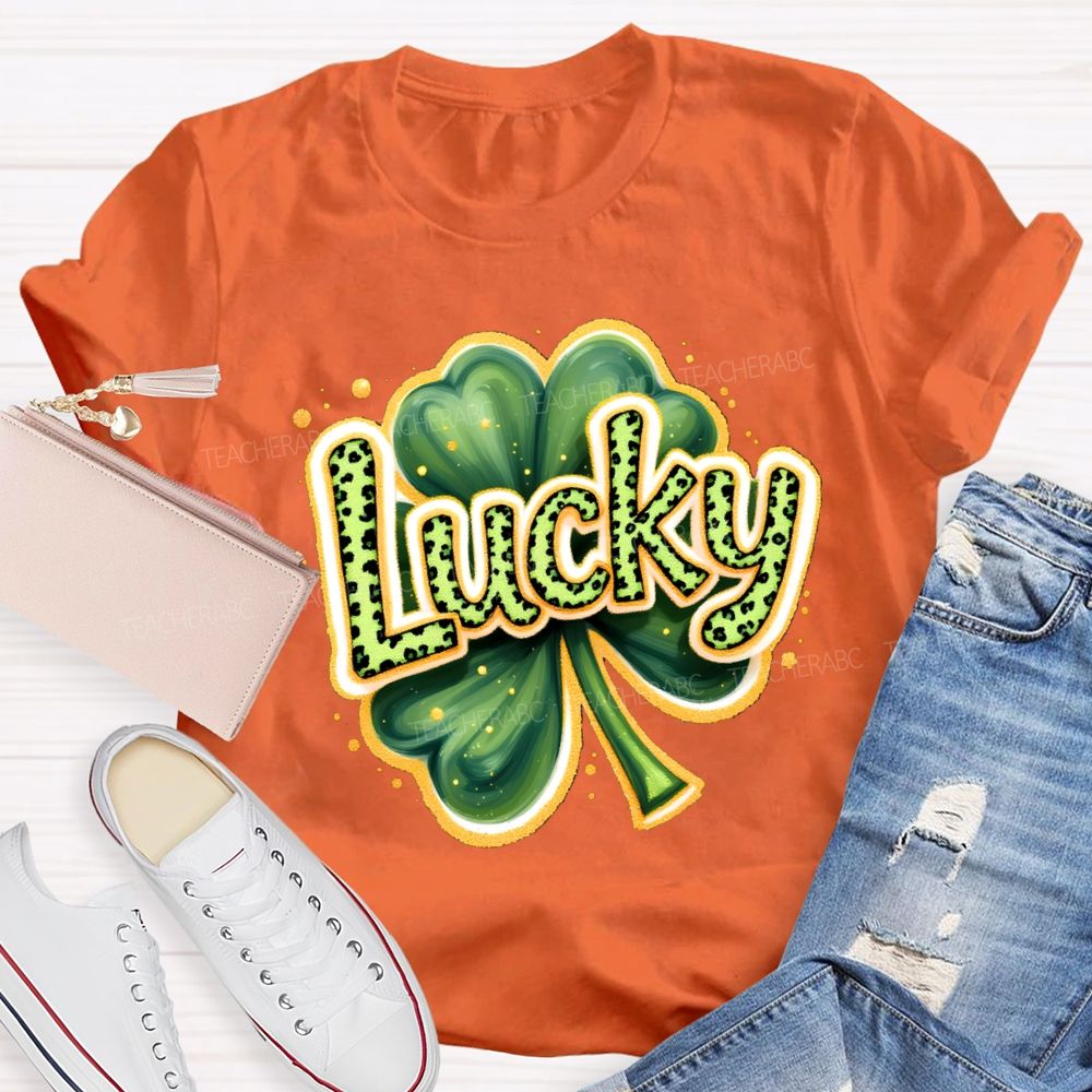 Saint Patrick's Day Leopard Lucky Teacher T-shirt