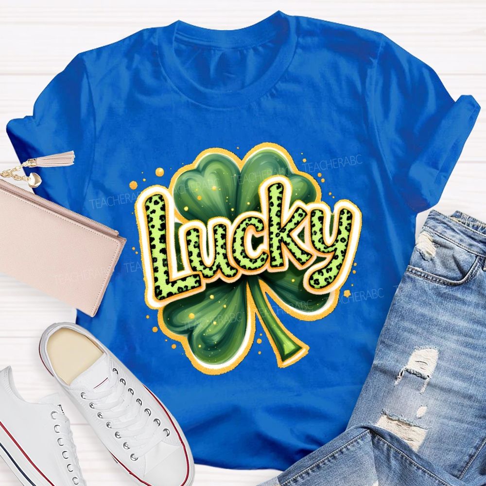 Saint Patrick's Day Leopard Lucky Teacher T-shirt