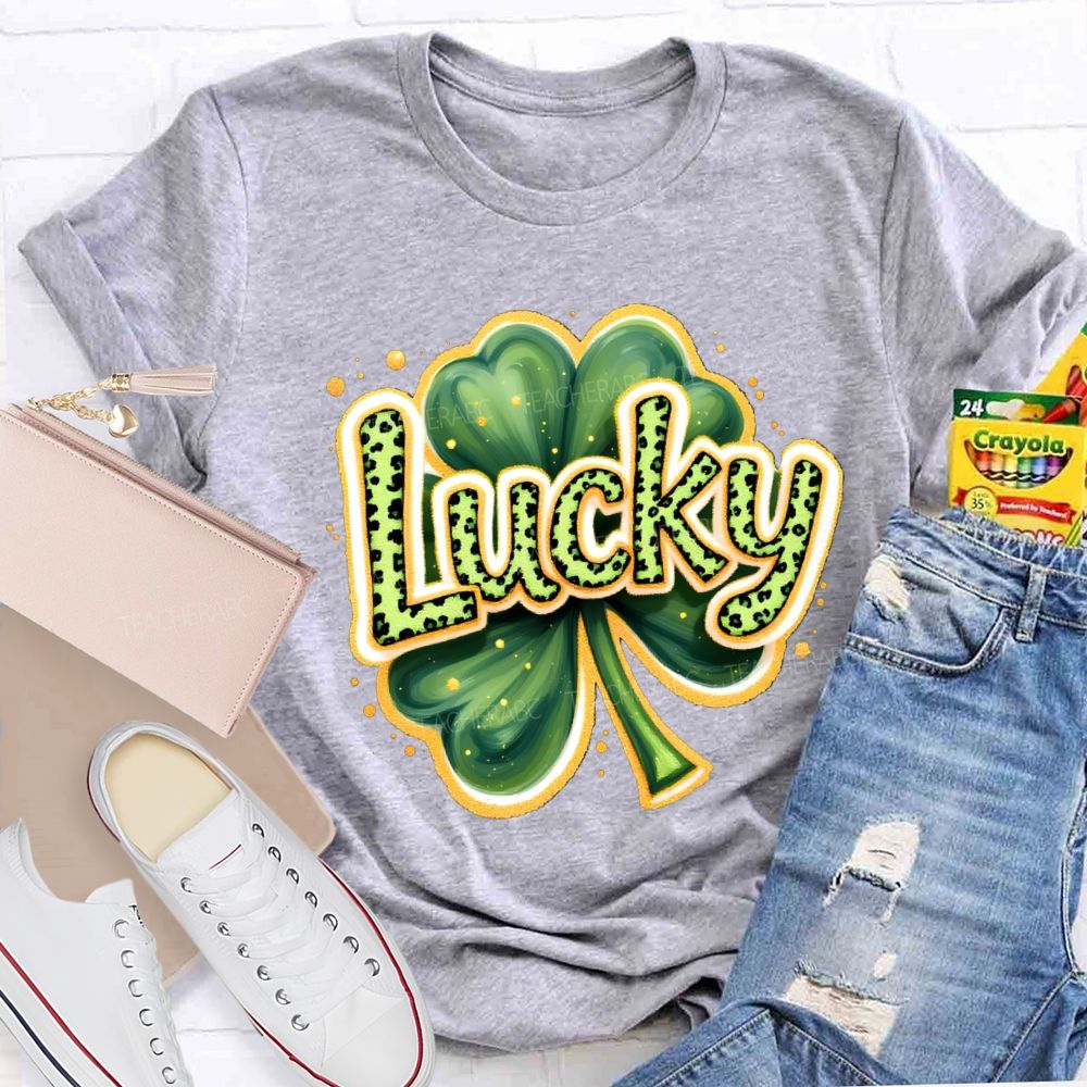 Saint Patrick's Day Leopard Lucky Teacher T-shirt