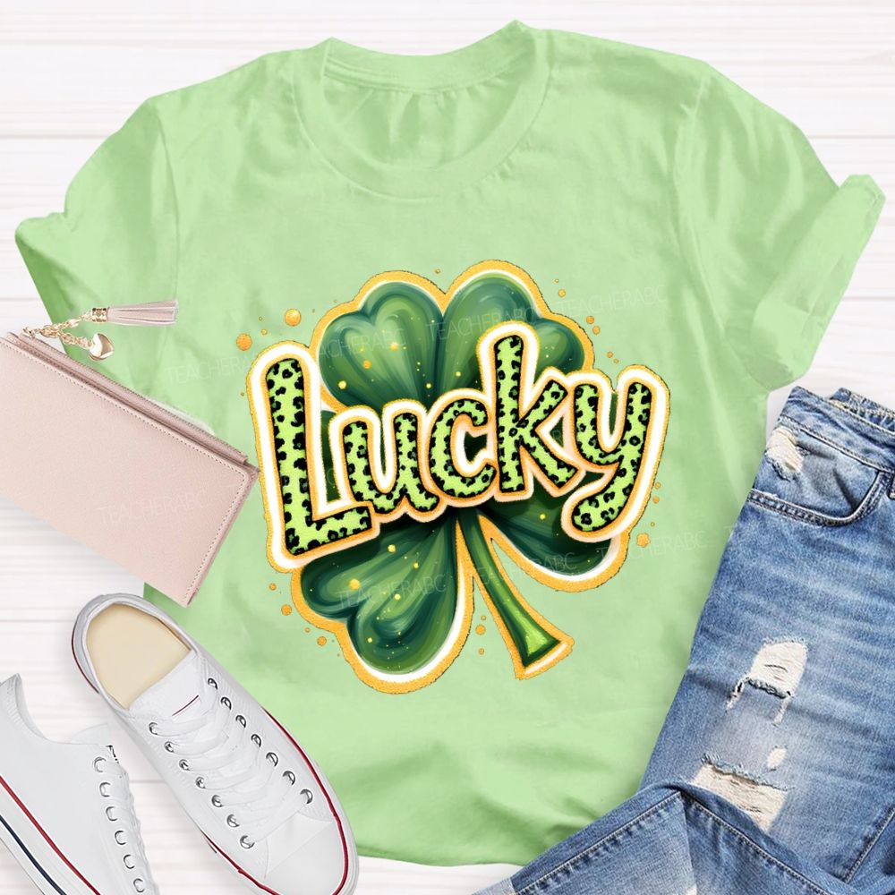 Saint Patrick's Day Leopard Lucky Teacher T-shirt