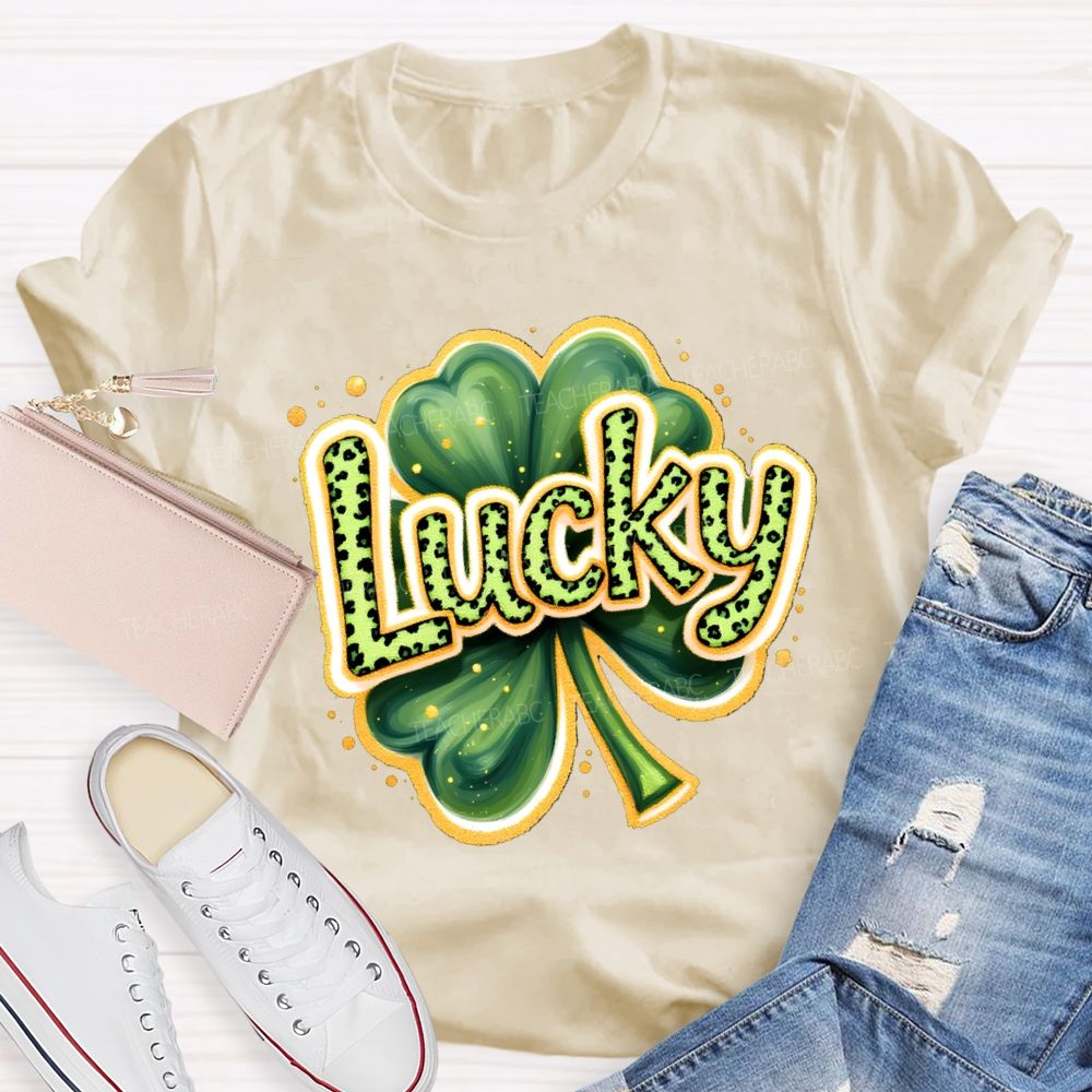 Saint Patrick's Day Leopard Lucky Teacher T-shirt