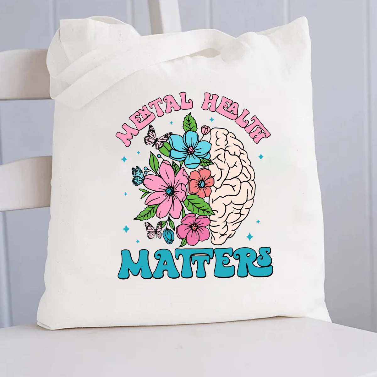 Floral Brain Mental Health Matters Canvas Tote Bag
