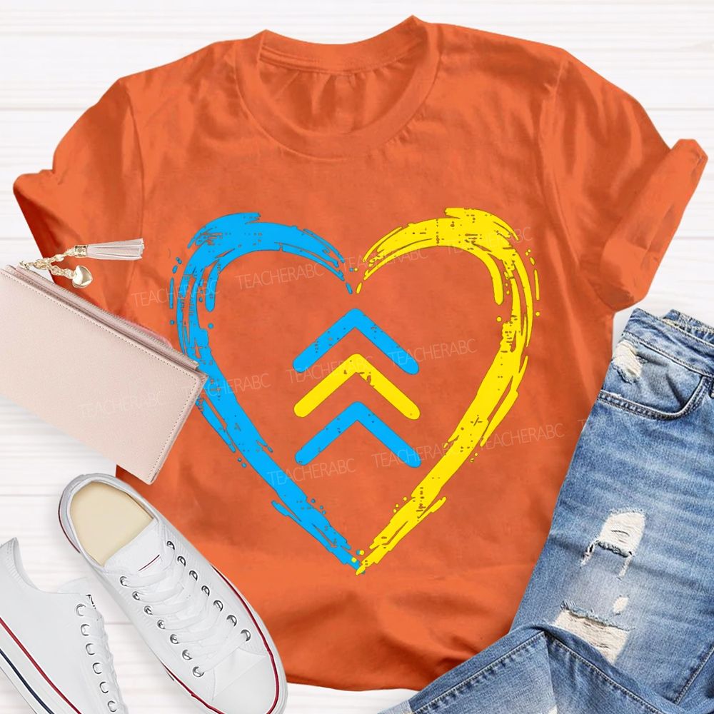Down Syndrome Acceptance Blue And Yellow Heart Teacher T-shirt