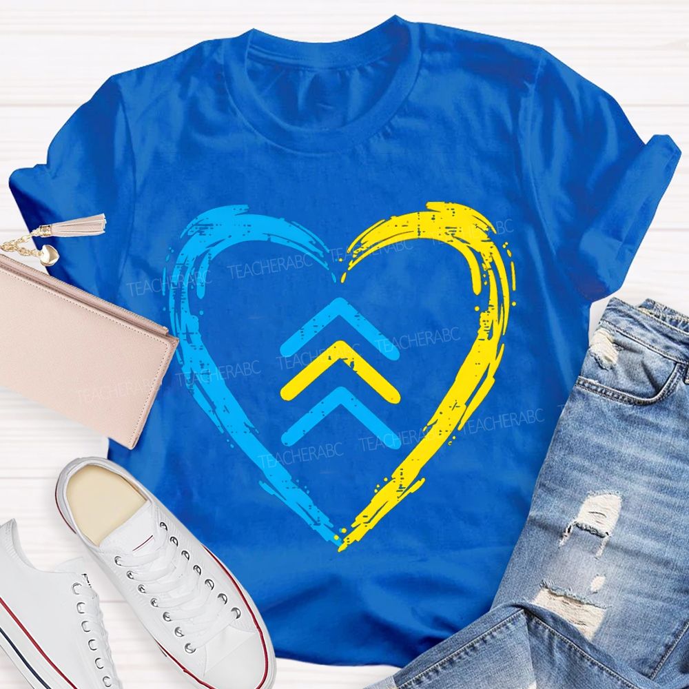 Down Syndrome Acceptance Blue And Yellow Heart Teacher T-shirt