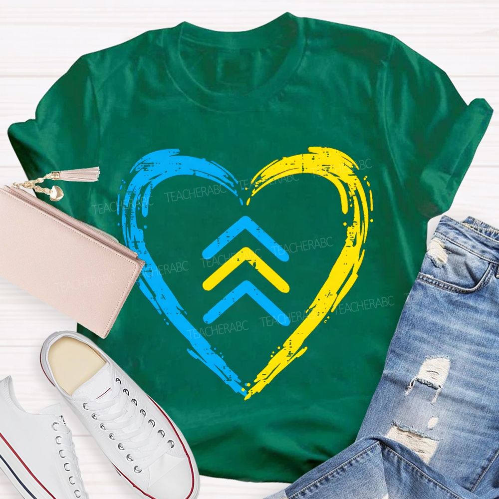 Down Syndrome Acceptance Blue And Yellow Heart Teacher T-shirt