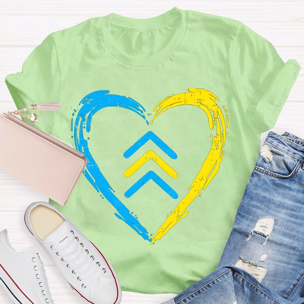 Down Syndrome Acceptance Blue And Yellow Heart Teacher T-shirt