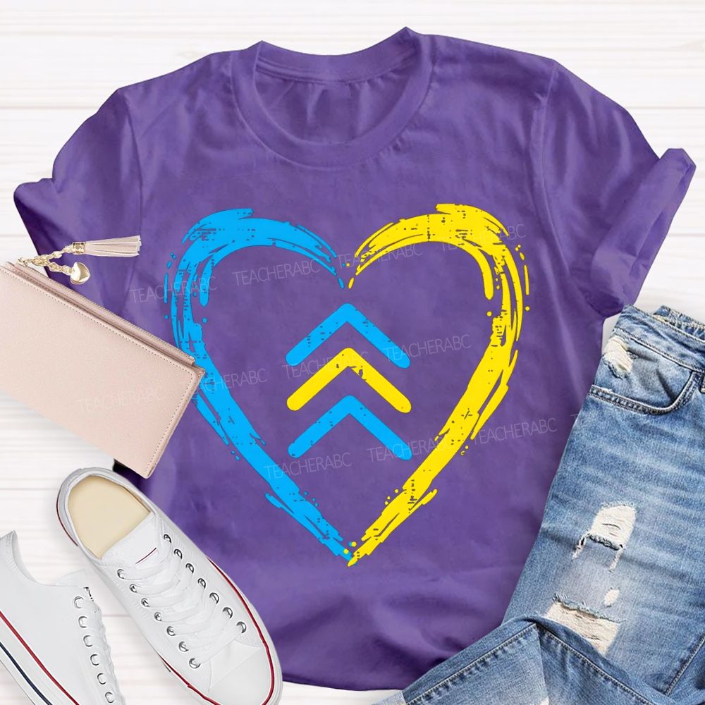 Down Syndrome Acceptance Blue And Yellow Heart Teacher T-shirt