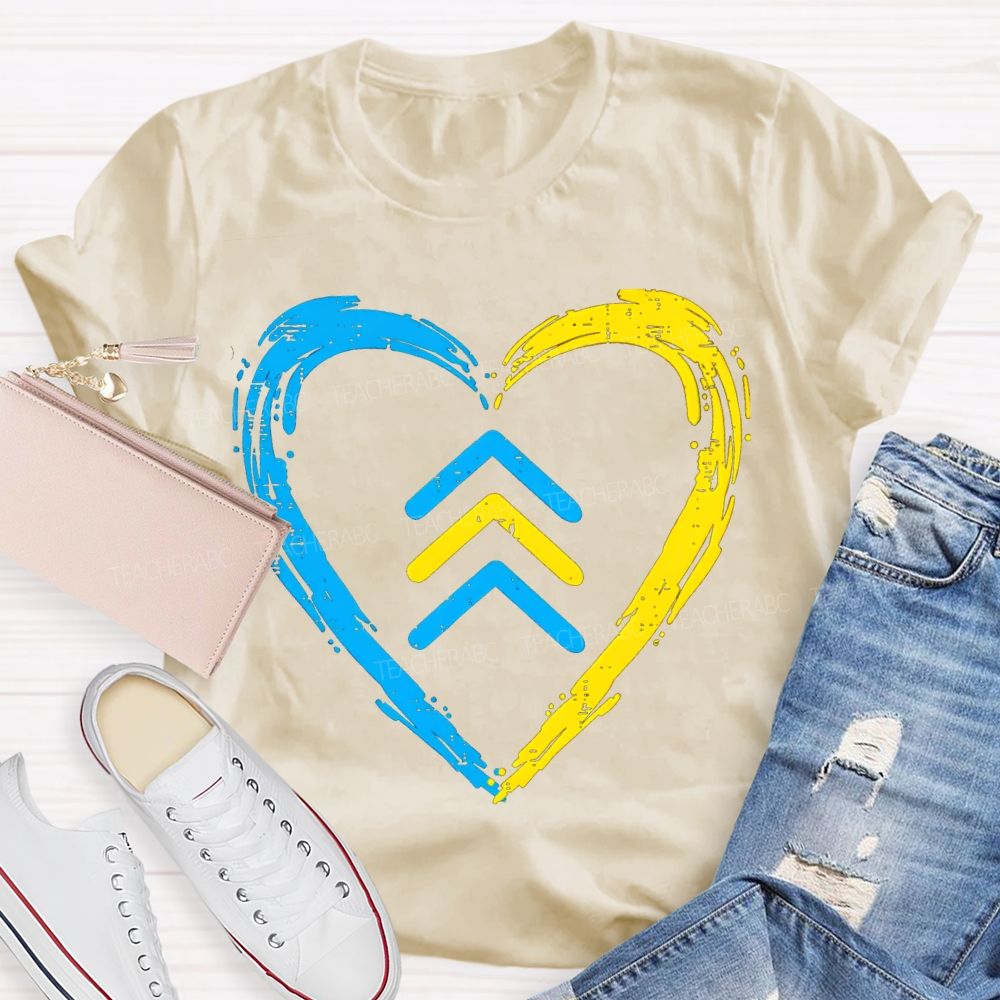 Down Syndrome Acceptance Blue And Yellow Heart Teacher T-shirt
