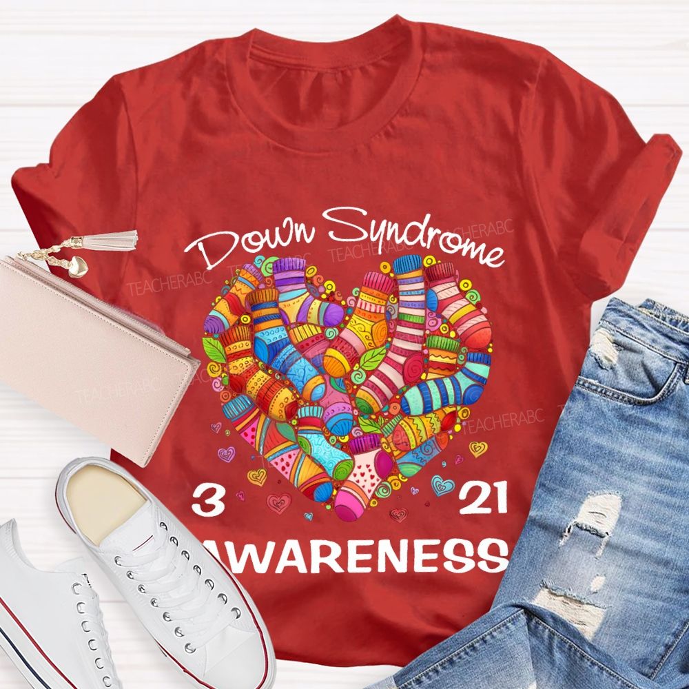 Down Syndrome Awareness Odd Socks Heart Teacher T-shirt