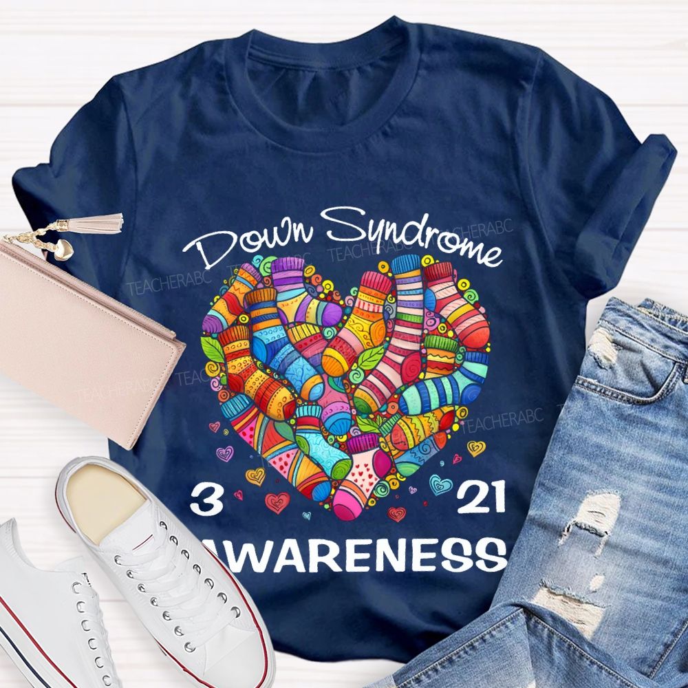Down Syndrome Awareness Odd Socks Heart Teacher T-shirt