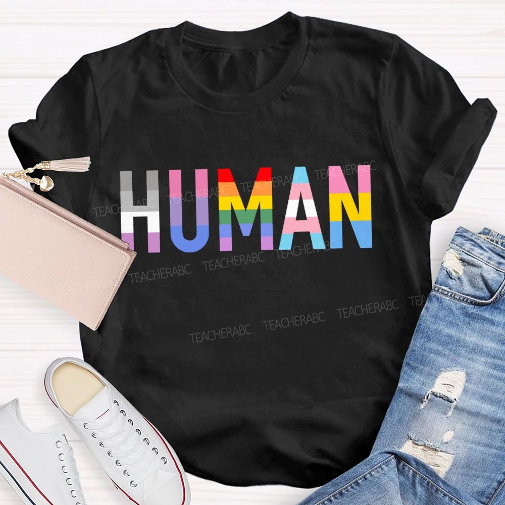 Human Rainbow Color Teacher T-shirt