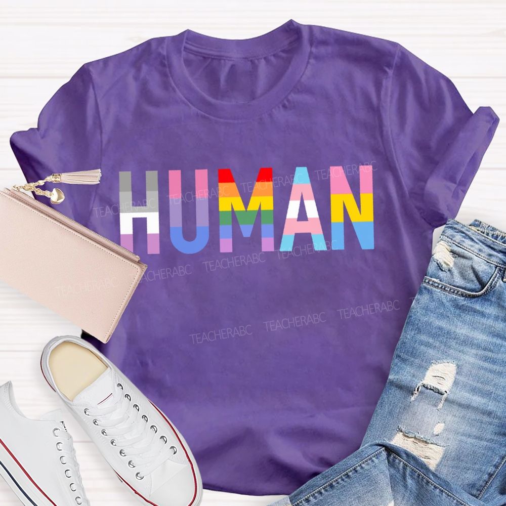 Human Rainbow Color Teacher T-shirt
