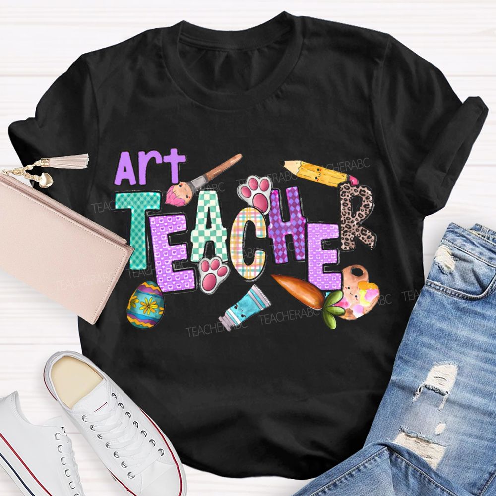 Art Teacher Easter Bunny Feet Teacher T-shirt