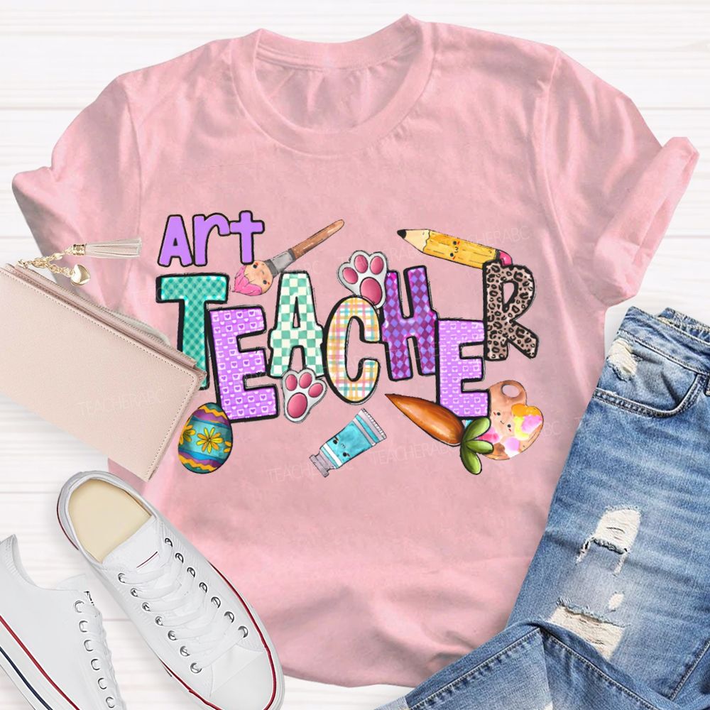 Art Teacher Easter Bunny Feet Teacher T-shirt