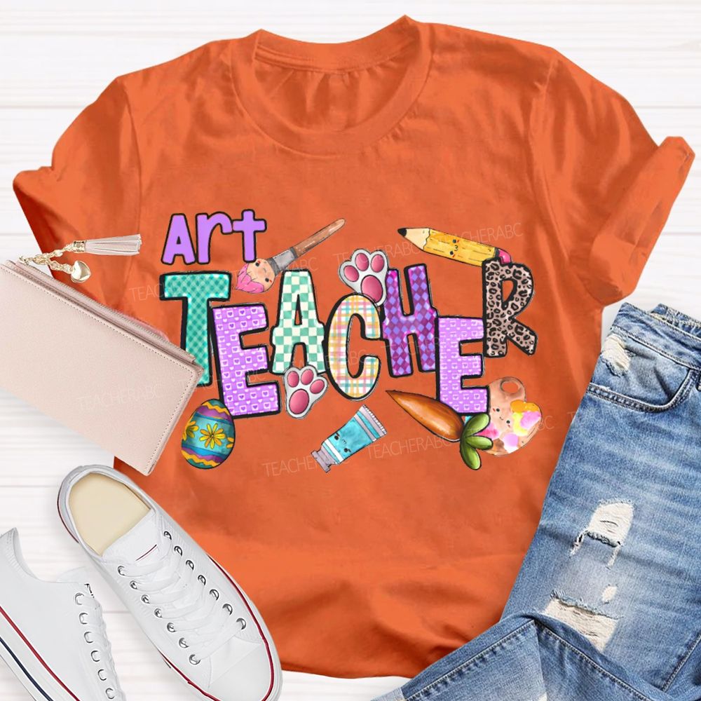 Art Teacher Easter Bunny Feet Teacher T-shirt