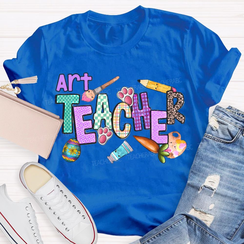 Art Teacher Easter Bunny Feet Teacher T-shirt