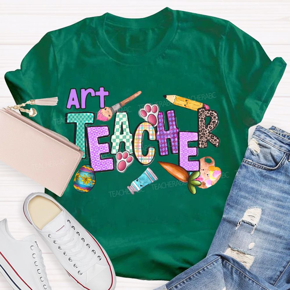 Art Teacher Easter Bunny Feet Teacher T-shirt