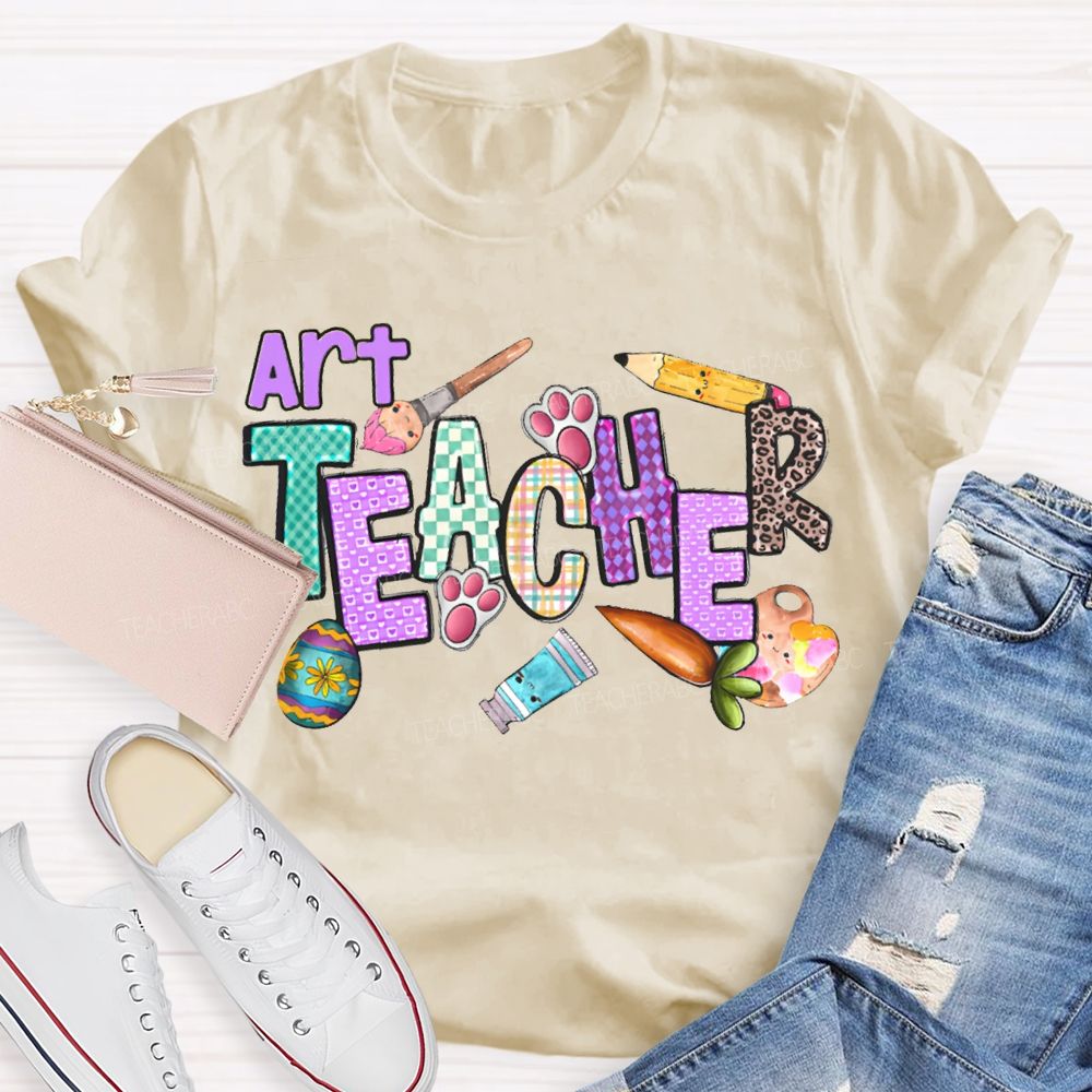 Art Teacher Easter Bunny Feet Teacher T-shirt