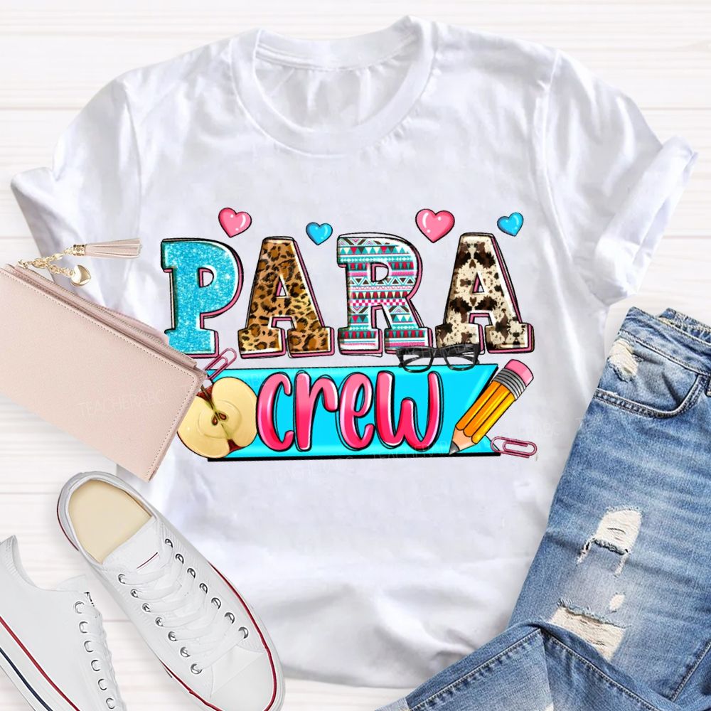 Para Professional Crew Apples And Colorful Hearts Teacher T-shirt