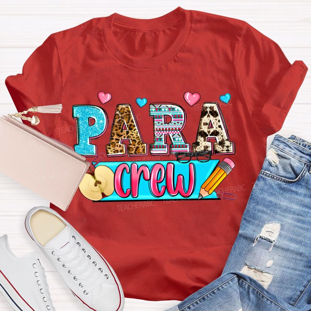 Para Professional Crew Apples And Colorful Hearts Teacher T-shirt