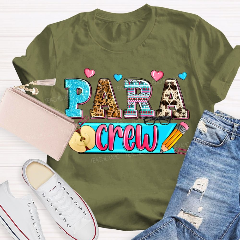 Para Professional Crew Apples And Colorful Hearts Teacher T-shirt