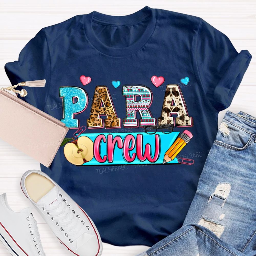 Para Professional Crew Apples And Colorful Hearts Teacher T-shirt