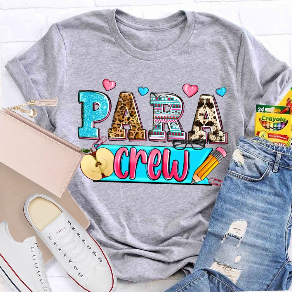 Para Professional Crew Apples And Colorful Hearts Teacher T-shirt