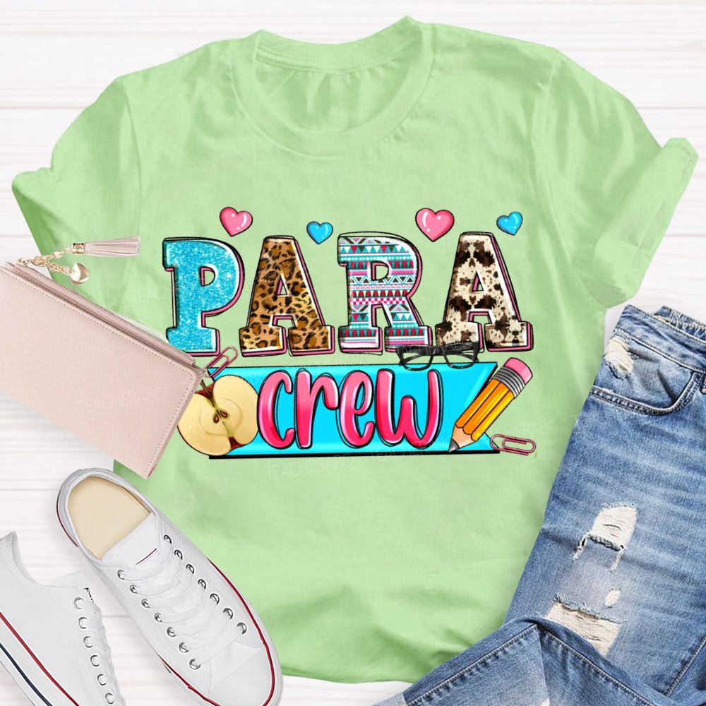 Para Professional Crew Apples And Colorful Hearts Teacher T-shirt