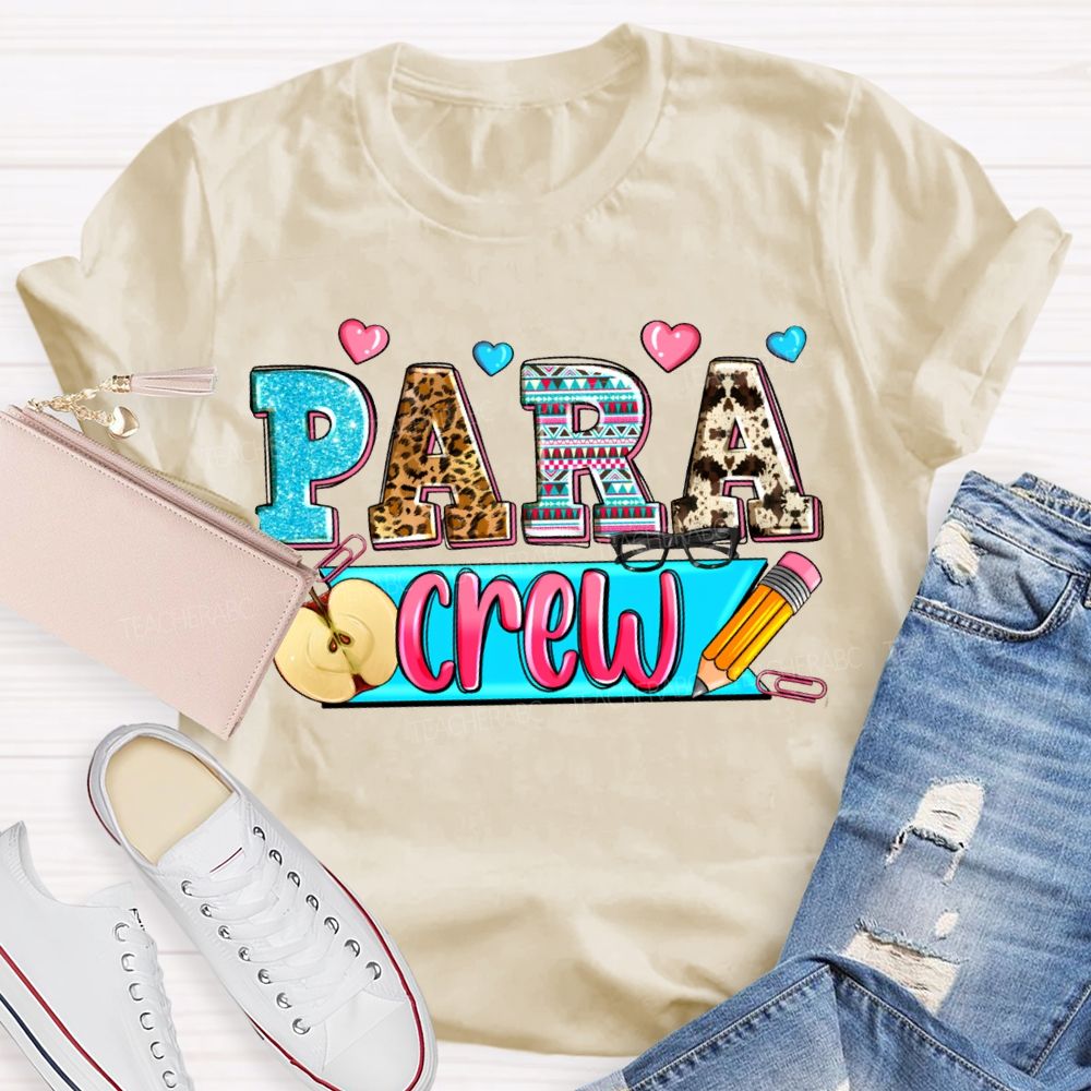 Para Professional Crew Apples And Colorful Hearts Teacher T-shirt