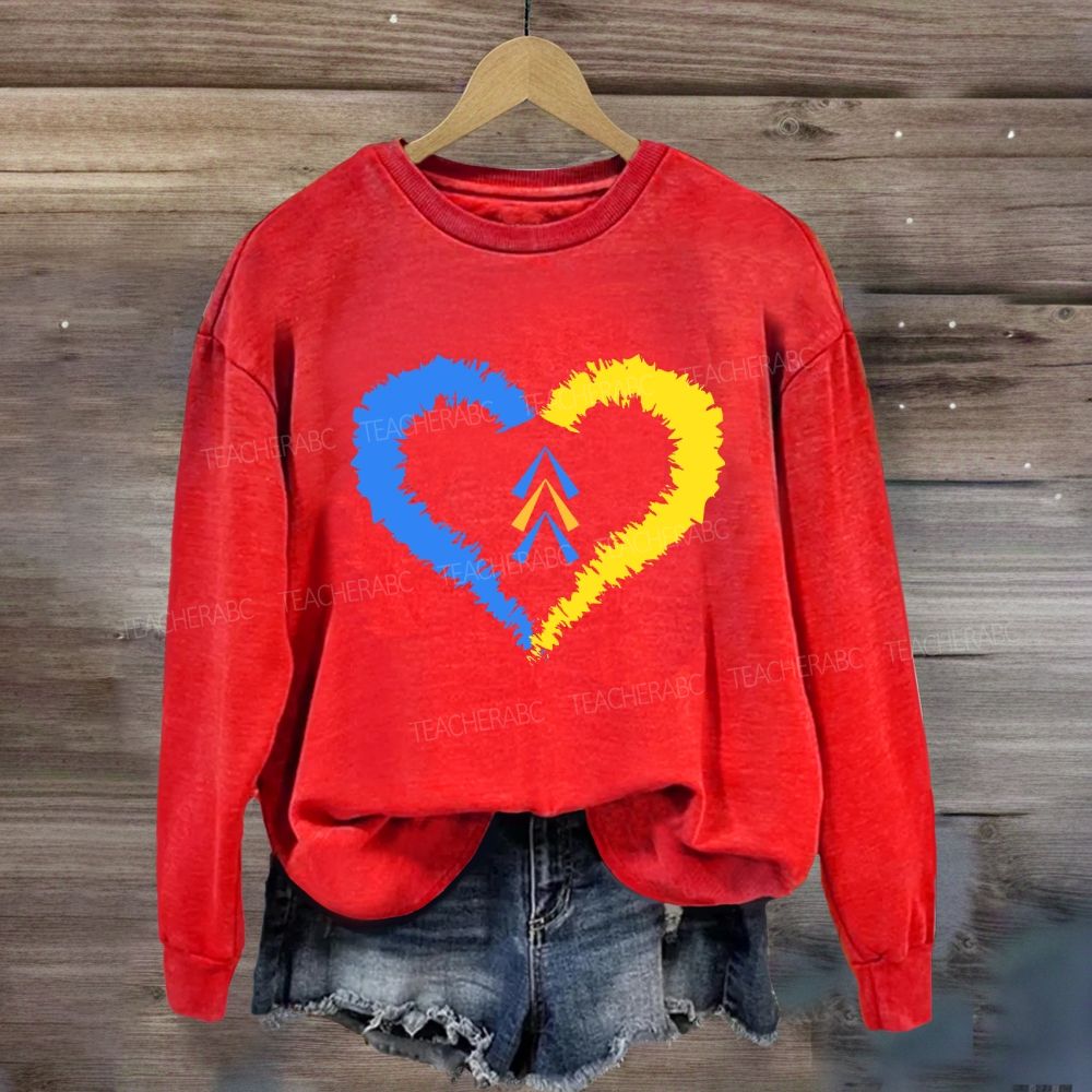 Down Syndrome Awareness Heart Print Teacher Sweatshirt
