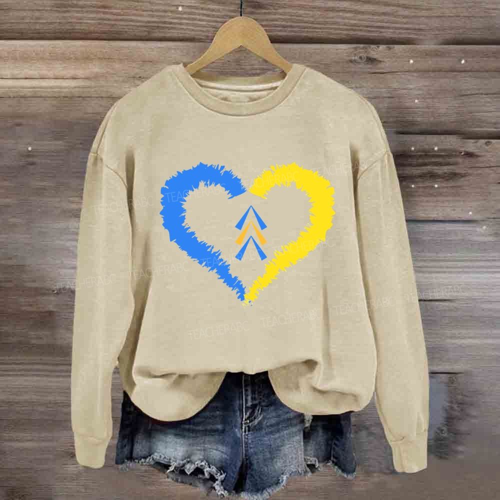Down Syndrome Awareness Heart Print Teacher Sweatshirt