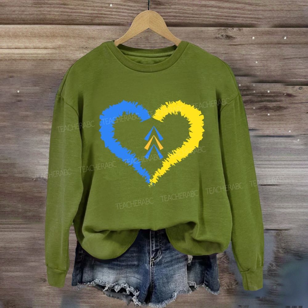 Down Syndrome Awareness Heart Print Teacher Sweatshirt