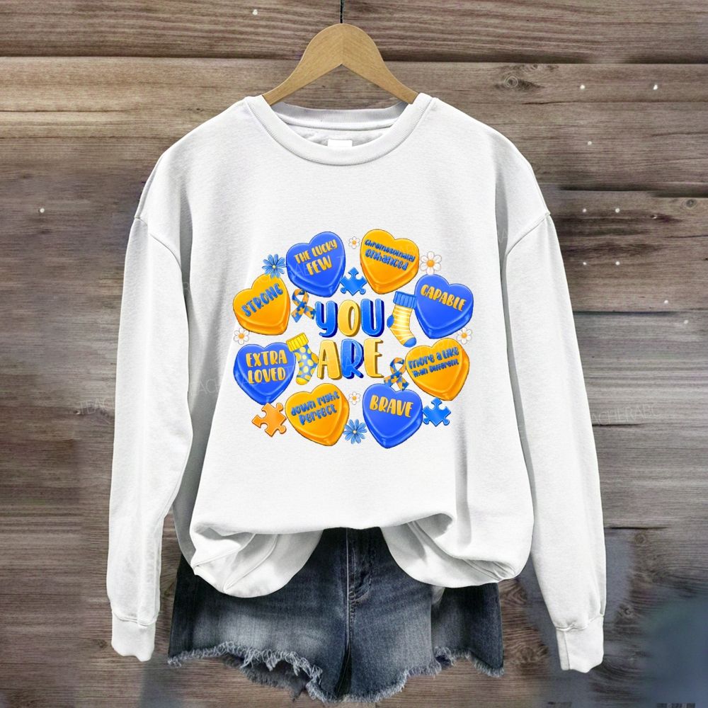 You Are Strong Extra Loved Blue Yellow Heart Sweatshirt