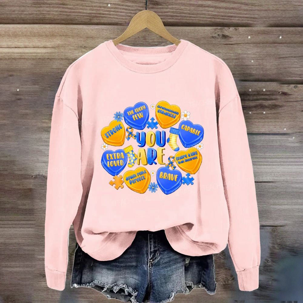 You Are Strong Extra Loved Blue Yellow Heart Sweatshirt