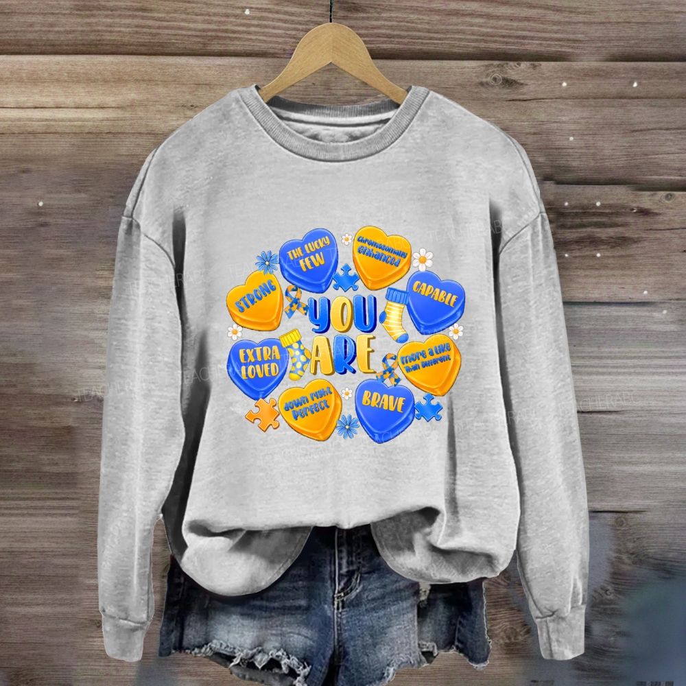 You Are Strong Extra Loved Blue Yellow Heart Sweatshirt