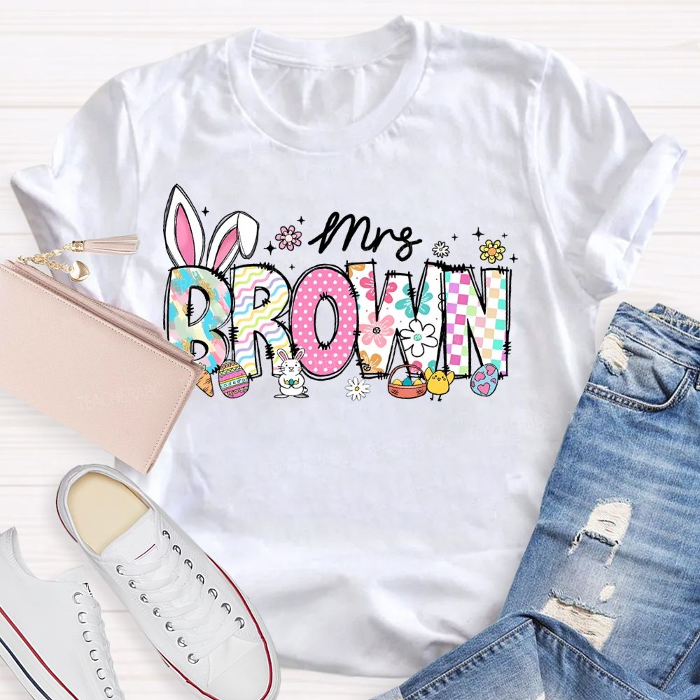 Personalized Name Easter Bunny Letters Teacher T-shirt