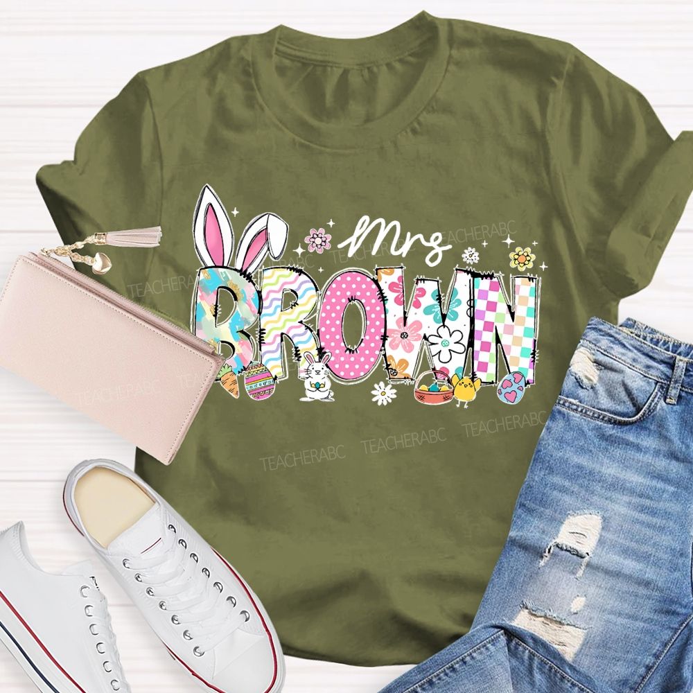 Personalized Name Easter Bunny Letters Teacher T-shirt