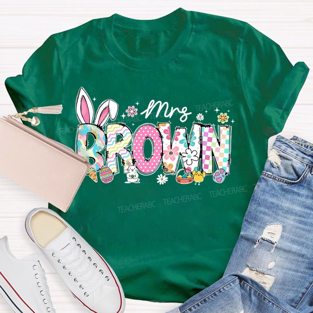 Personalized Name Easter Bunny Letters Teacher T-shirt