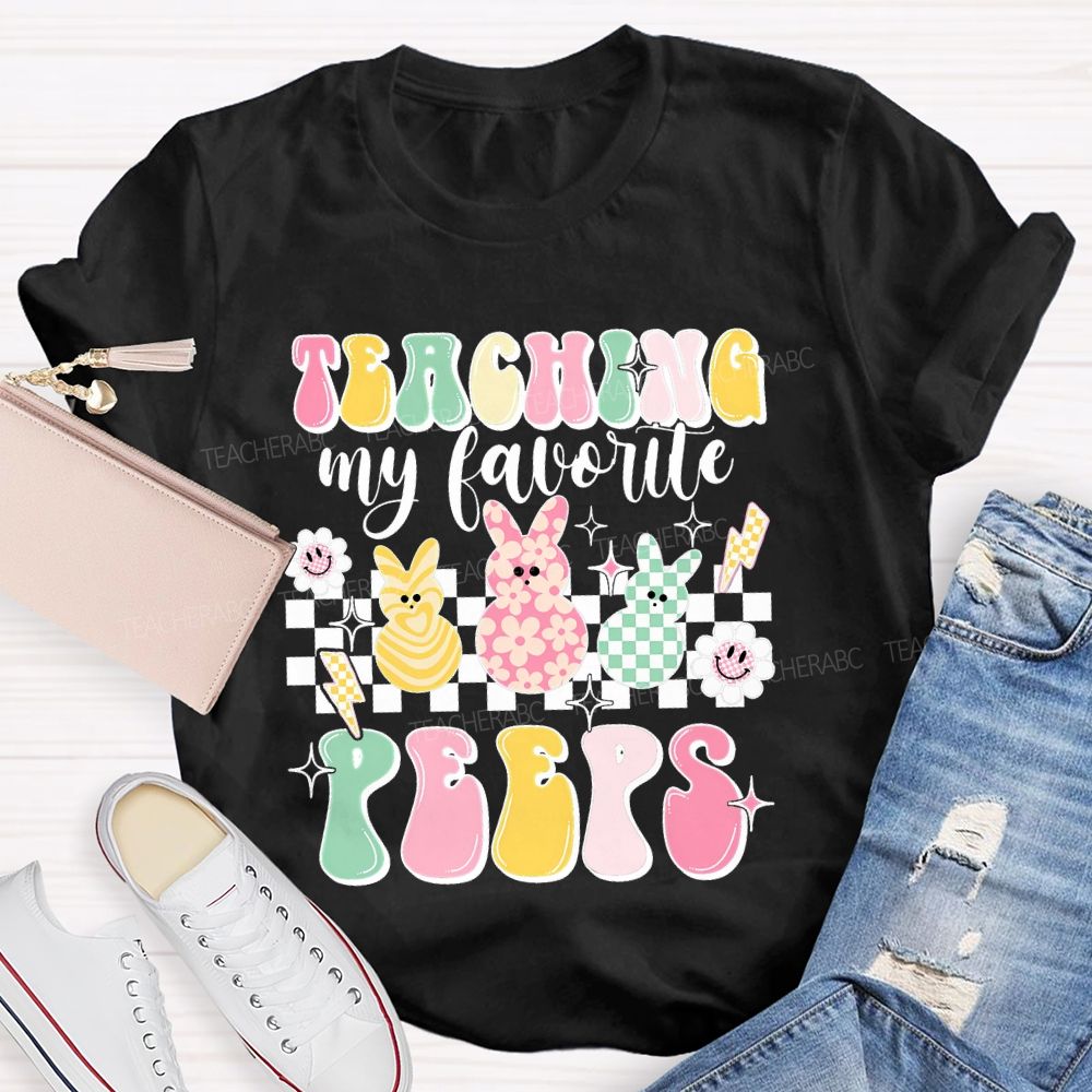 Teaching My Favorite Peeps Colorful Letters Bunny Teacher T-shirt