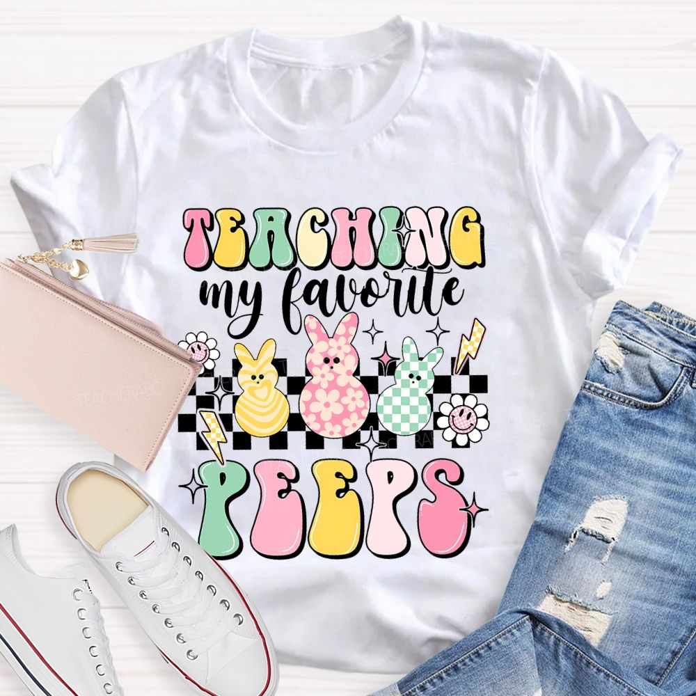 Teaching My Favorite Peeps Colorful Letters Bunny Teacher T-shirt