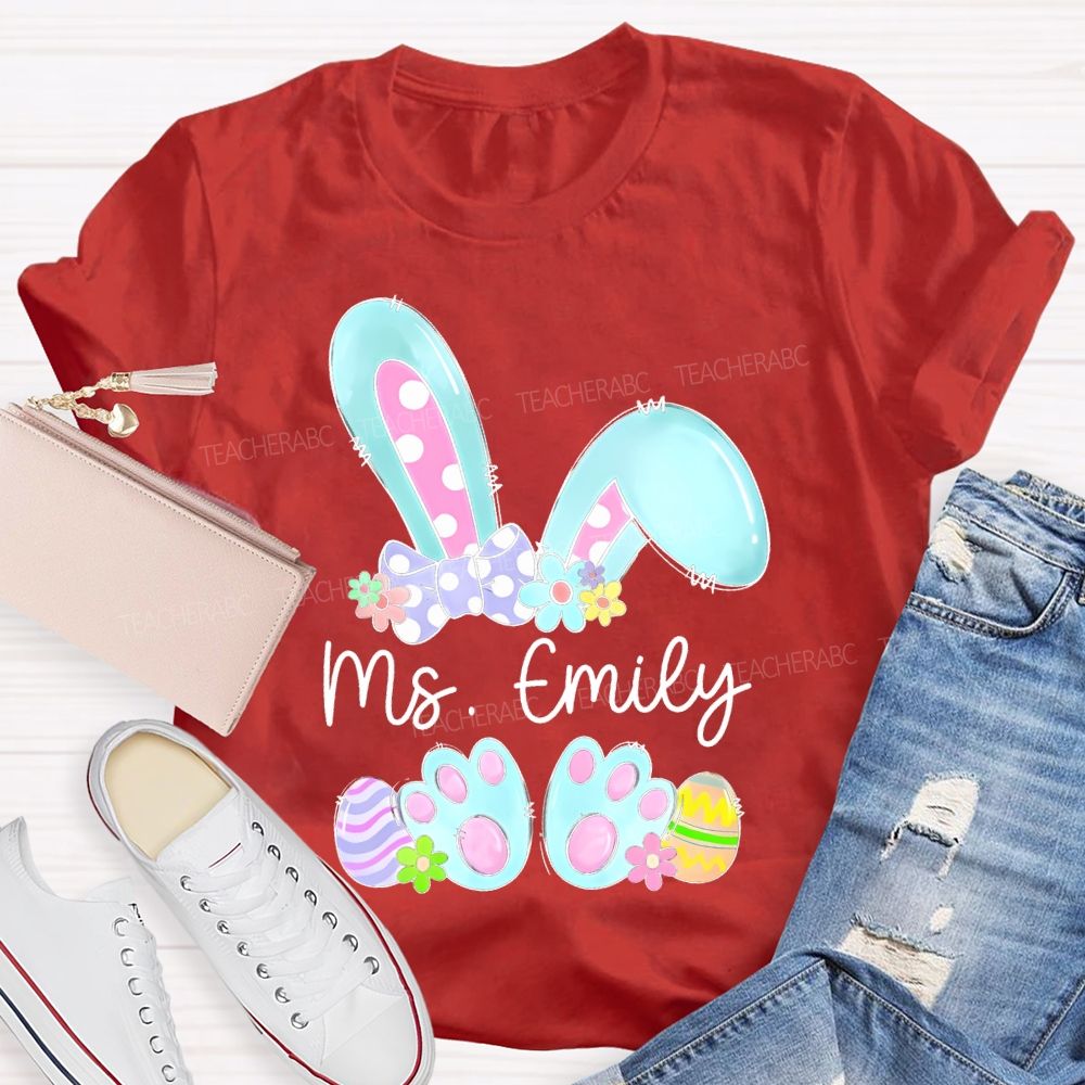Personalized Name Bunny Graphic Easter Teacher T-shirt